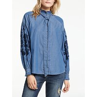 AND/OR Embroidered Sleeve Blouse, Denim Blue