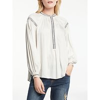 AND/OR Darcy Gathered Embroidered Shoulder Blouse, Ivory/Black
