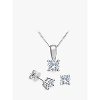 Diamond Collection 18ct White Gold Brilliant Cut Diamond Solitaire Stud Earrings And Pendant Necklace Jewellery Set, 1.00ct