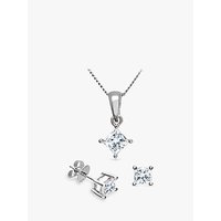 Diamond Collection 18ct White Gold Princess Cut Diamond Solitaire Stud Earrings And Pendant Necklace Jewellery Set, 1.00ct
