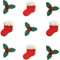 Creative Party Sugarcraft Christmas Stocking And Holly Cake Toppers, Pack Of 9