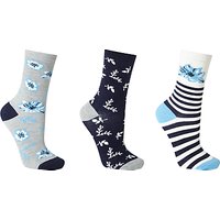 John Lewis Archive Print Floral Ankle Socks, Pack Of 3, Midnight Blue/Multi
