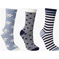 John Lewis Heart And Stripe Ankle Socks, Pack Of 3, Denim/Multi