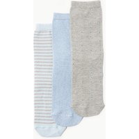 John Lewis Stripe Spot Ankle Socks, Pack Of 3, Grey/Blue