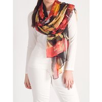 Chesca Abstract Floral Printed Crinkle Chiffon Scarf, Black/Red