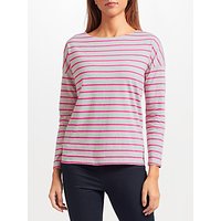 Collection WEEKEND By John Lewis Cotton Drop Sleeve Stripe Top, Grey/Pink