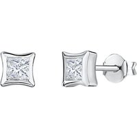 Jools By Jenny Brown Cubic Zirconia Dented Square Earrings, Silver
