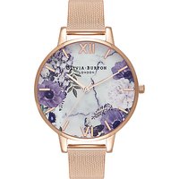 Olivia Burton OB16MF06 Women's Marble Florals Watch, Rose Gold/Lilac