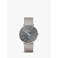 MeisterSinger NQ907GN Women's Neo Q Date Leather Strap Watch, Silver/Grey