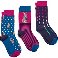 Joules Brilliant Bamboo Rabbit Ankle Socks, Pack Of 3, Multi