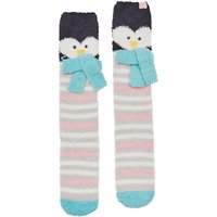 Joules Fab Fluffy Penguin Socks, Silver/Multi