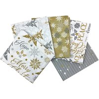 Craft Cotton Co. Metallic Christmas Print Fat Quarter Fabrics, Pack Of 5, Silver/Gold