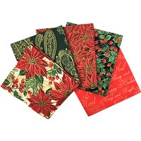 Craft Cotton Co. Metallic Poinsettia Print Fat Quarter Fabrics, Pack Of 5, Red/Gold