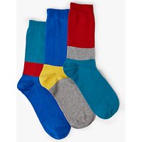 Kin By John Lewis Colour Block Socks, Pack Of 3, One Size, Blue/Red/Yellow