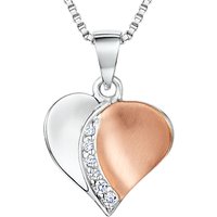 Jools By Jenny Brown Cubic Zirconia Two Toned Heart Necklace, Silver/Rose Gold