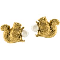 Alex Monroe Squirrel Freshwater Pearl Stud Earrings, Gold