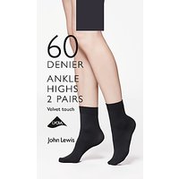 John Lewis 60 Denier Velvet Touch Ankle Socks, Pack Of 2, Black