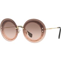 Miu Miu MU 10RS Round Sunglasses, Gold/Pink Gradient