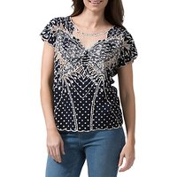 Sugarhill Boutique Butterfly Embroidered Polka Dot Top, Navy