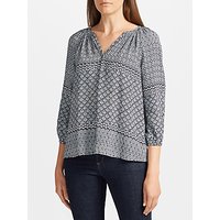 Collection WEEKEND By John Lewis Lavinia Tile Print Top, Navy/Ivory