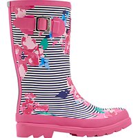 Little Joule Children's Stripe Floral Wellington Boots, Pink