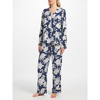 John Lewis Inga Floral Print Pyjama Set, Navy/White
