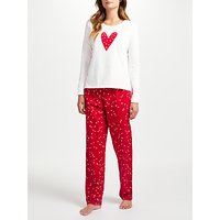John Lewis Skye Heart Print Pyjama Set, Red/Ivory
