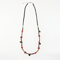 One Button Long Bead Necklace, Black/Multi