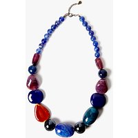 One Button Beaded Statement Necklace, Deep Blue/Multi