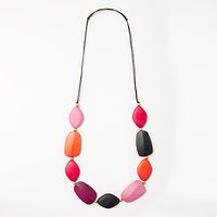 One Button Long Wood Necklace, Black/Multi