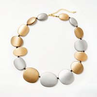 One Button Metallic Graduating Bead Necklace, Silver/Gold