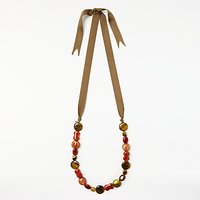 One Button Ribbon Beaded Necklace, Orange