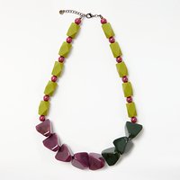 One Button Chunky Necklace, Green/Purple
