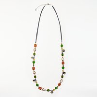 One Button Mother Of Pearl And Beads Long Necklace, Black/Multi