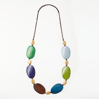 One Button 6-1127 Wooden Block Necklace, Natural