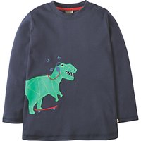 Frugi Organic Boys' Dino Applique Long Sleeve T-Shirt, Navy