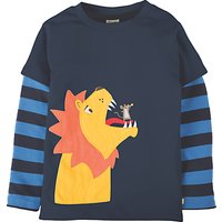Frugi Organic Boys' Lion Applique Long Sleeve T-Shirt, Navy