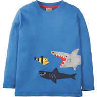 Frugi Organic Boys' Shark Applique Long Sleeve T-Shirt, Blue