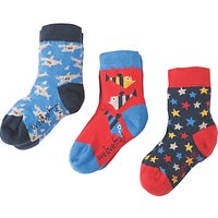 Frugi Organic Baby Shark Print Rock My Socks, Pack Of 3, Red/Blue