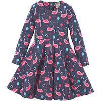 Frugi Organic Girls' Sofia Skirt Flamingo Dress, Black/Pink
