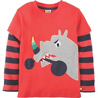 Frugi Organic Boys' Rhino Applique Long Sleeve T-Shirt, Red