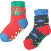 Frugi Organic Baby Grippy Dino Socks, Pack Of 2, Navy/Red