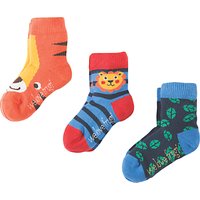 Frugi Organic Baby Little Tiger Socks, Pack Of 3, Blue/Orange