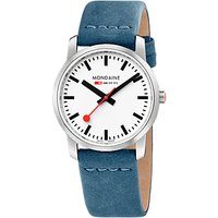 Modaine Simply Elegant A400.30351.16SB Women's Leather Strap Watch, Blue/Silver
