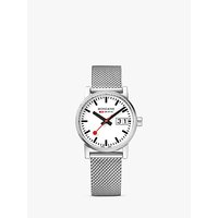 Mondaine MSE.30210.SM Unisex Evo 2 Date Mesh Bracelet Strap Watch, Silver/White