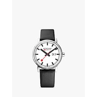 Mondaine MSE.40210.LB Unisex Evo 2 Date Leather Strap Watch, Black/White
