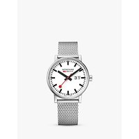 Mondaine MSE.40210.SM Unisex Evo 2 Date Mesh Bracelet Strap Watch, Silver/White