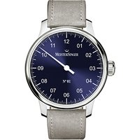 MeisterSinger AM3308 Men's No. 01 Automatic Leather Strap Watch, Grey/Navy