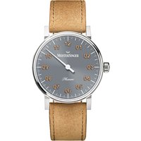 MeisterSinger PH307G-SCF12 Unisex Phanero Leather Strap Watch, Light Tan/Grey
