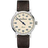 MeisterSinger PH303 Unisex Phanero Leather Strap Watch, Dark Brown/Cream